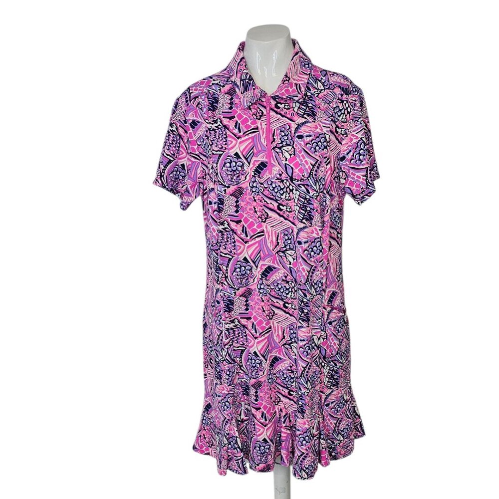 IBKUL Pink and Navy Floral-Print Athletic Dress